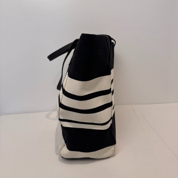 NWOT Kate Spade Black & White Striped Canvas Tote With Bow Accent new - Picture 3 of 10